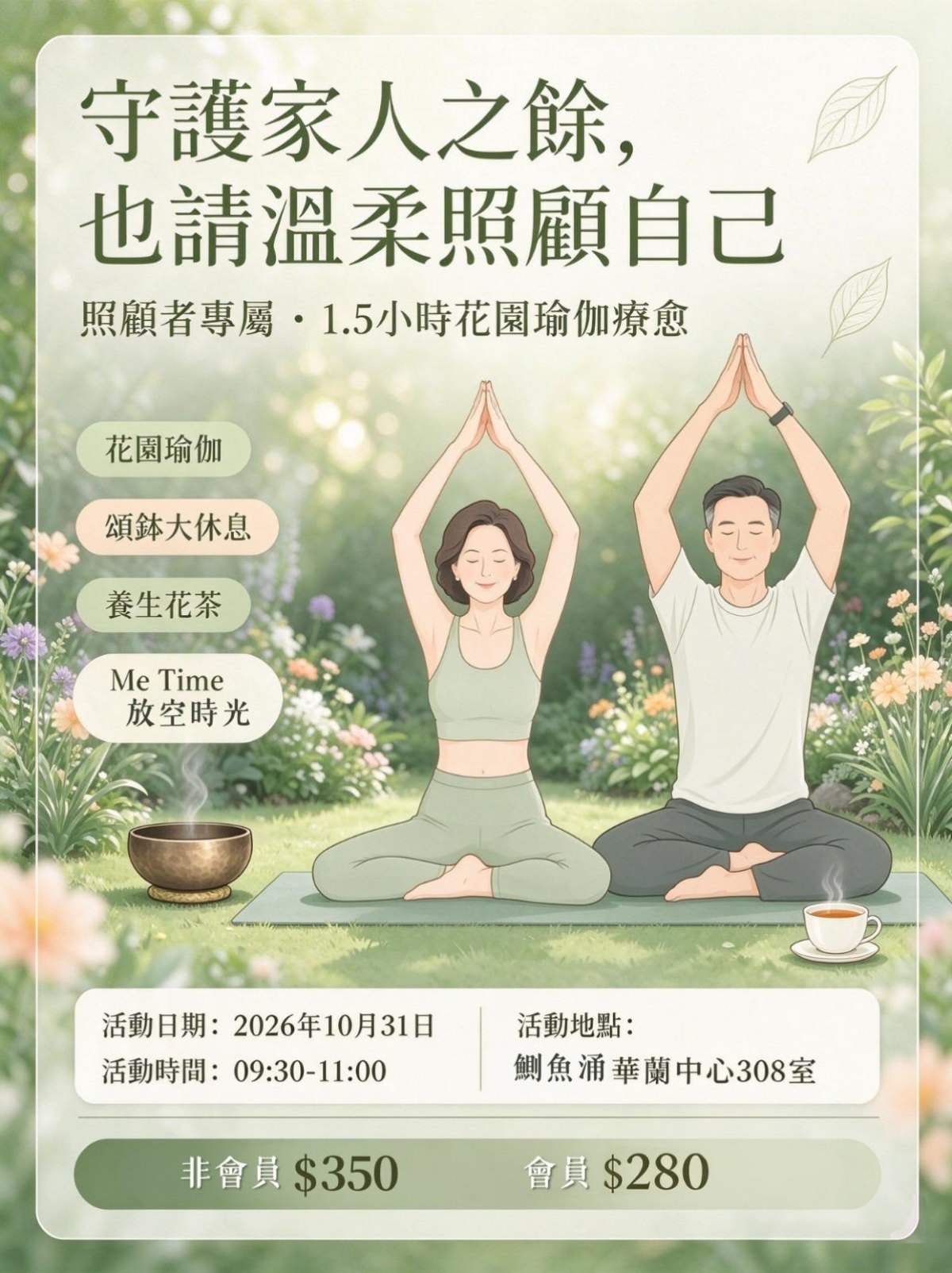 照顧者專屬花園瑜伽療愈活動海報